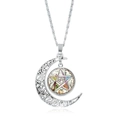 Détail du pendentif lune argenté avec pentacle coloré et motifs de citrouilles - Style de Thème Sorcellerie d'Halloween (JY008544-7) / Argent
