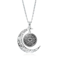 Détail du pendentif lune argentée avec pentagramme et gravure de la Wiccan Rede - Style de Wiccan Rede (JY008544-5) / Argent
