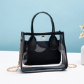 Transparent PVC tote with black inner pouch and gold chain strap in a crossbody style - Black