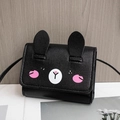 Cute black rabbit cartoon mini crossbody bag made of textured PU leather with long strap - Black