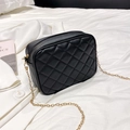 Fashionable black quilted PU leather crossbody bag with a gold metal chain strap - Black