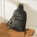 Sleek black crossbody chest bag with geometric dot patterns and jacquard strap - Black