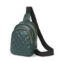 Dark green mini backpack featuring quilted diamond pattern and golden zipper closures - Green