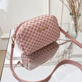Pink floral crossbody square bag with golden logo and adjustable shoulder strap - Pink Argyle