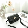 Elegant black quilted shoulder bag with gold twist lock and a durable nylon strap - Black