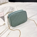 Mint green quilted chain crossbody camera bag with elegant gold finish hardware - Blue