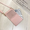 Borsa porta cellulare rosa in pelle PU con trama intrecciata e anelli a D dorati - Rosa