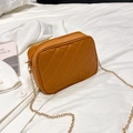 Orange-brown quilted lattice camera bag with elegant gold chain strap for women - Brown