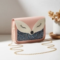Pink fox-shaped crossbody bag with sequin accents and elegant gold chain strap - Pink