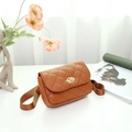 Quilted crossbody bag in caramel brown with gold twist lock and wide shoulder strap - Brown