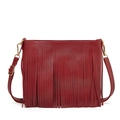 Borsa a tracolla da donna bordeaux con nappe, pelle motivo litchi e finiture dorate - Borgogna