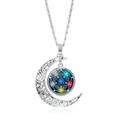 Collier lune croissante argentée avec pendentif étoile magique pentagramme coloré - Style de Cercle Magique Hexagramme Rouge Jaune Bleu (JY008544-1) / Argent