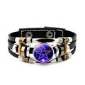 Men's gothic leather bracelet with braided strands and purple pentacle magic charm - Purple Pentacle of Elements Style (JY008542-12)