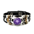 Detailed view of punk leather bracelet with braided layers and purple mandala stone - Purple Mandala Metatron's Cube Style (JY008542-11)