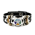 Detail of multi-layer braided leather bracelet with pentagram charm and vintage beads - Colorful Texture Pentagram Style (JY008542-9)