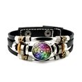 Macro shot of multilayer leather bracelet with silver beads and mandala glass pendant - Rainbow Mandala Style (JY008542-8)