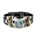 Detailed view of multilayer leather bracelet with hummingbird art and bead accents - Blue-Green Hummingbird with Floral Illustration (JY008557-10)
