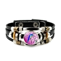 Detail of multi-layer leather bracelet with colorful hummingbird glass dome and metal beads - Multicolor Hummingbird in Pink Tone (JY008557-9)