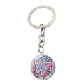 Round silver metal keychain featuring a colorful pink and blue butterfly glass pendant - Pink-Blue Gradient Butterfly Style (JY008579-2)