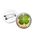 Detailed view of retro crystal four-leaf clover brooch showing front pattern and metal back - Silver Style 2