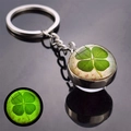 Luminous four-leaf clover keychain with double-sided glowing glass ball and silver metal - Luminous Four-Leaf Clover Floral Style (JY008582-2)