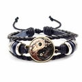 Braided leather multilayer bracelet with Tai Chi Yin Yang symbol and tree of life pattern - Nature Landscape Yin Yang (JY008564-3)