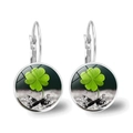 Orecchini a monachella con pendente a quadrifoglio in cristallo e metallo argenteo - Stile Quadrifoglio Verde con Rugiada Argento (银-3) / Argento