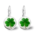 Orecchini a gancio con quadrifoglio in cristallo verde e finitura in argento lucido - Stile Quadrifoglio Verde Argento (银-1) / Argento