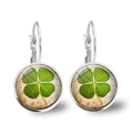 Orecchini a goccia con quadrifoglio in cristallo e motivo floreale rosa in argento - Stile Quadrifoglio Floreale Retrò Argento (银-2) / Argento