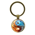 Bronze Yin Yang keychain with fire and ice glass cabochon pendant on white background - Ice & Fire Tai Chi Style (JY008561-Copper 12)
