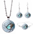 Dreiteiliges silbernes Schmetterlings-Schmuckset mit Kette, Ohrringen und Armband - Blau Grüner Künstlerischer Schmetterling Stil (JY008578-12)
