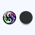 Detail of Yin Yang Tai Chi glass fridge magnet with colorful nebula pattern and magnetic back - Colorful Fluid Yin Yang (JY008567-10)
