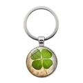 Silver four-leaf clover keychain with vintage floral glass cabochon pendant charm - Vintage Floral Background Clover Style (Silver 2)