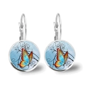 Macro detail of silver hook earrings featuring colorful butterfly glass cabochons - Silver-Blue Orange Butterfly Style 10