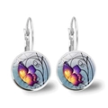 Elegant silver-tone drop earrings with orange butterfly motif in glass cabochon - Silver-Purple Orange Butterfly Style 7