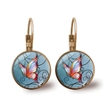 Detail of vintage leverback earrings with colorful butterfly glass cabochon in bronze - Bronze-Vintage Art Butterfly Style 9