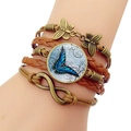Vintage Lederarmband mehrlagig mit blauem Schmetterling und Unendlichkeitssymbol - Blaues Schmetterlingsmuster (JY008573-3)