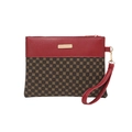 Chic red and brown bi-color women's clutch with vintage floral print and wrist strap - Red