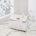 Elegant white crocodile texture square handbag with gold lock on marble background - White
