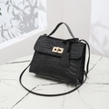 Classic black crocodile pattern handbag with gold clasp and elegant top handle - Black