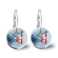 Silver drop earrings with colorful butterfly pattern and light blue glass gem - Silver-Light Blue Butterfly Style 4