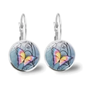 Colorful butterfly glass drop earrings with silver hooks and intricate floral details - Silver-Painted Butterfly Style 8