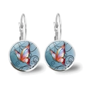 Lever-back drop earrings with vintage glass butterfly charm in red and yellow colors - Silver-Tricolor Butterfly Style 9