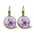 Vintage leverback drop earrings featuring colorful butterfly glass cabochon in bronze finish - Bronze-Pink Purple Butterfly Style 1