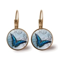 Vintage bronze leverback earrings featuring blue-black butterfly glass cabochon - Bronze-Blue Black Butterfly Style 3