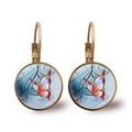 Vintage bronze round drop earrings featuring a blue butterfly glass gem design - Bronze-Light Blue Butterfly Style 4