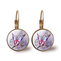 Vintage bronze leverback earrings with pink butterfly glass gem and floral patterns - Bronze-Vintage Purple Butterfly Style 5