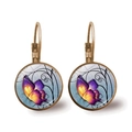 Vintage bronze leverback earrings featuring colorful butterfly glass cabochon art - Bronze-Artistic Butterfly Style 7