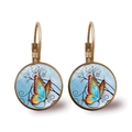 Vintage bronze leverback earrings featuring a blue and orange butterfly glass cabochon - Bronze-Blue Orange Butterfly Style 10