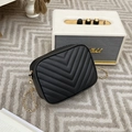 Compact black chevron quilted crossbody bag with golden chain strap for women - Black